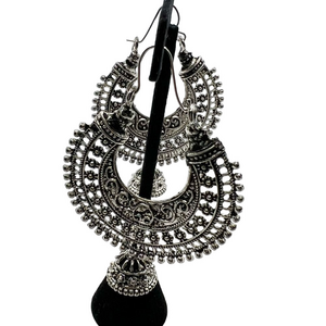 Silver statement hoop dangle earrings